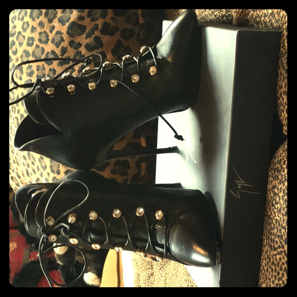 Spectacular gold crystal grommeted lace up bootie